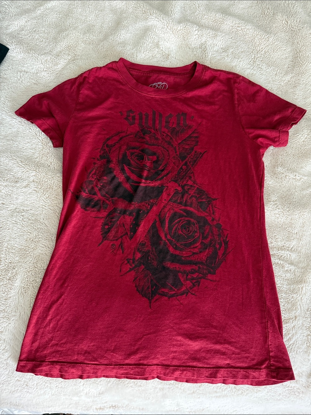 Red Graphic Rose Tee with Black Print